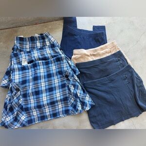 6 Girls Plaid, Navy, & Tan  Lands End Skirts - Size 8 & 10 Great Condition!